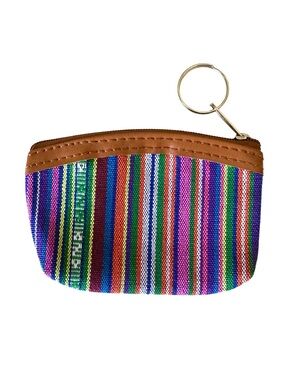 ⭐️ 5 for $25 Striped Woven Canvas Keyring Coin Pouch in Multicolor with Zipper